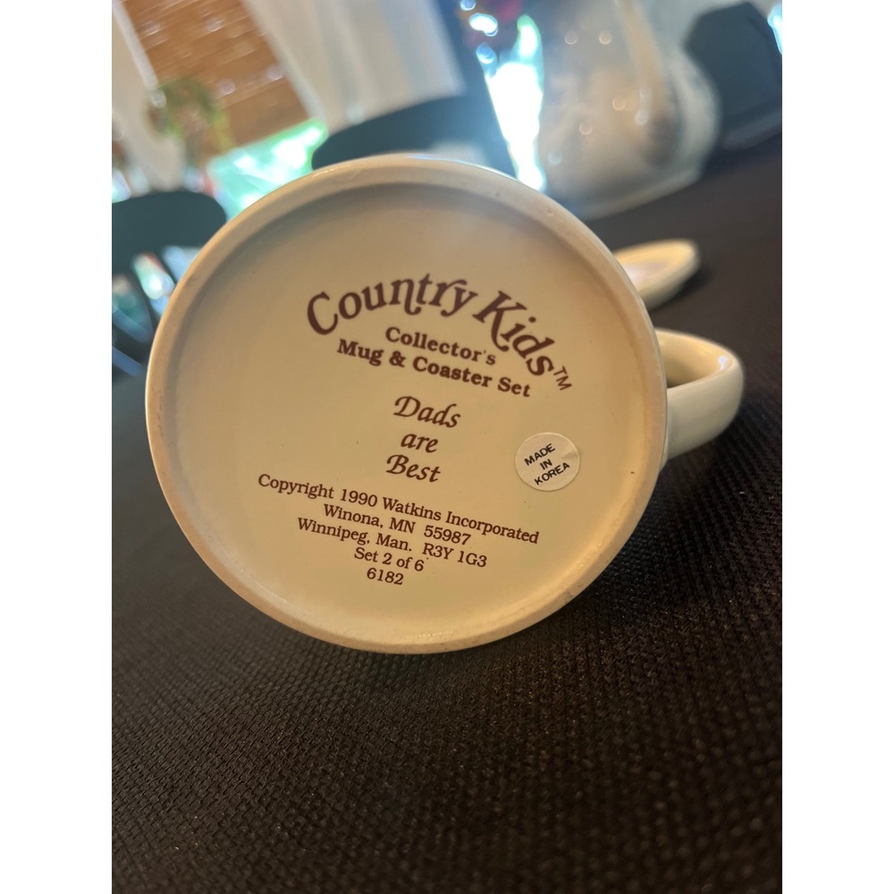 Vtg Watkins Country Kids "Dads Are Best" Mug Coffee Cup Coaster Lid Father's Day - Picture 5 of 9